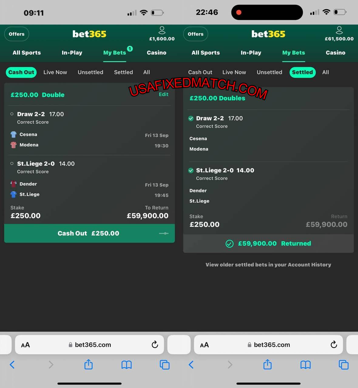 USA FIXED CORRECT SCORE BET