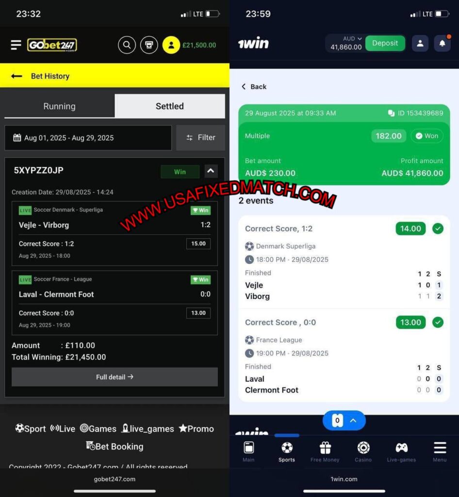 1WIN CORRECT SCORE FIXED MATCH