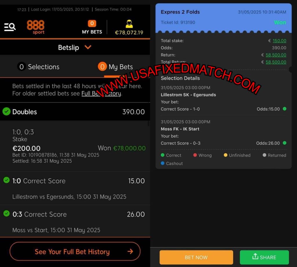 888SPORT FIXED CORRECT SCORE TIPS