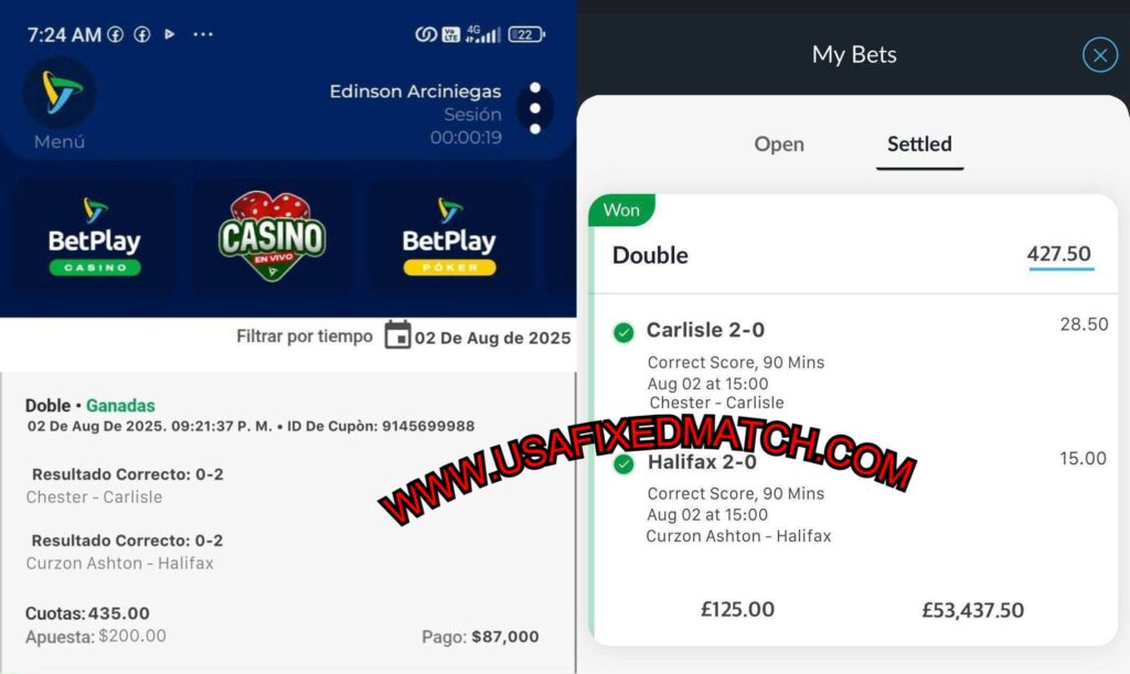 BETPLAY FIXED CORRECT SCORE MATCHES