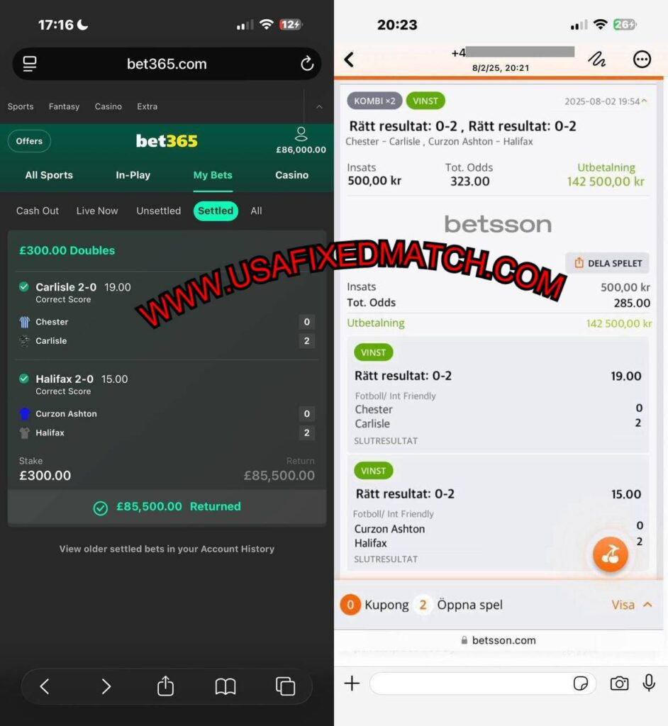 BETSSON CORRECT SCORE FIXED MATCHES