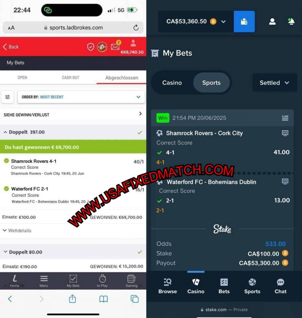 LADBROKERS CORRECT SCORE FIXED MATCHES