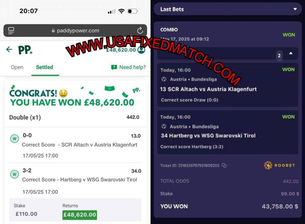 PADDYPOWER CORRECT SCORE FIXED MATCHES TIPS