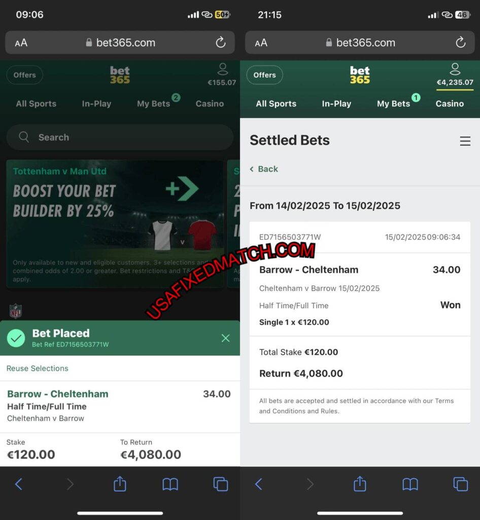 USA BET365 FIXED MATCH HTFT ODDS