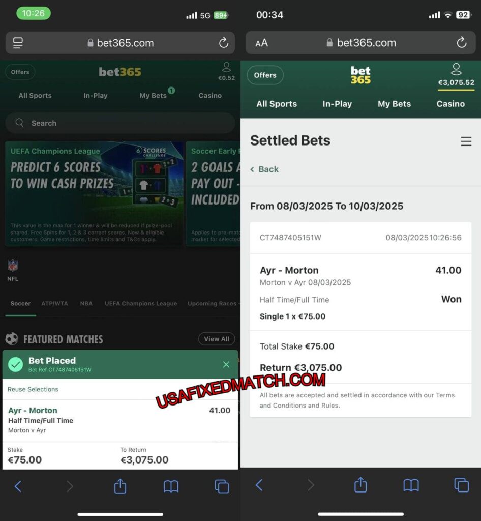 USA FIXED MATCHES TIPS BET365 ODDS